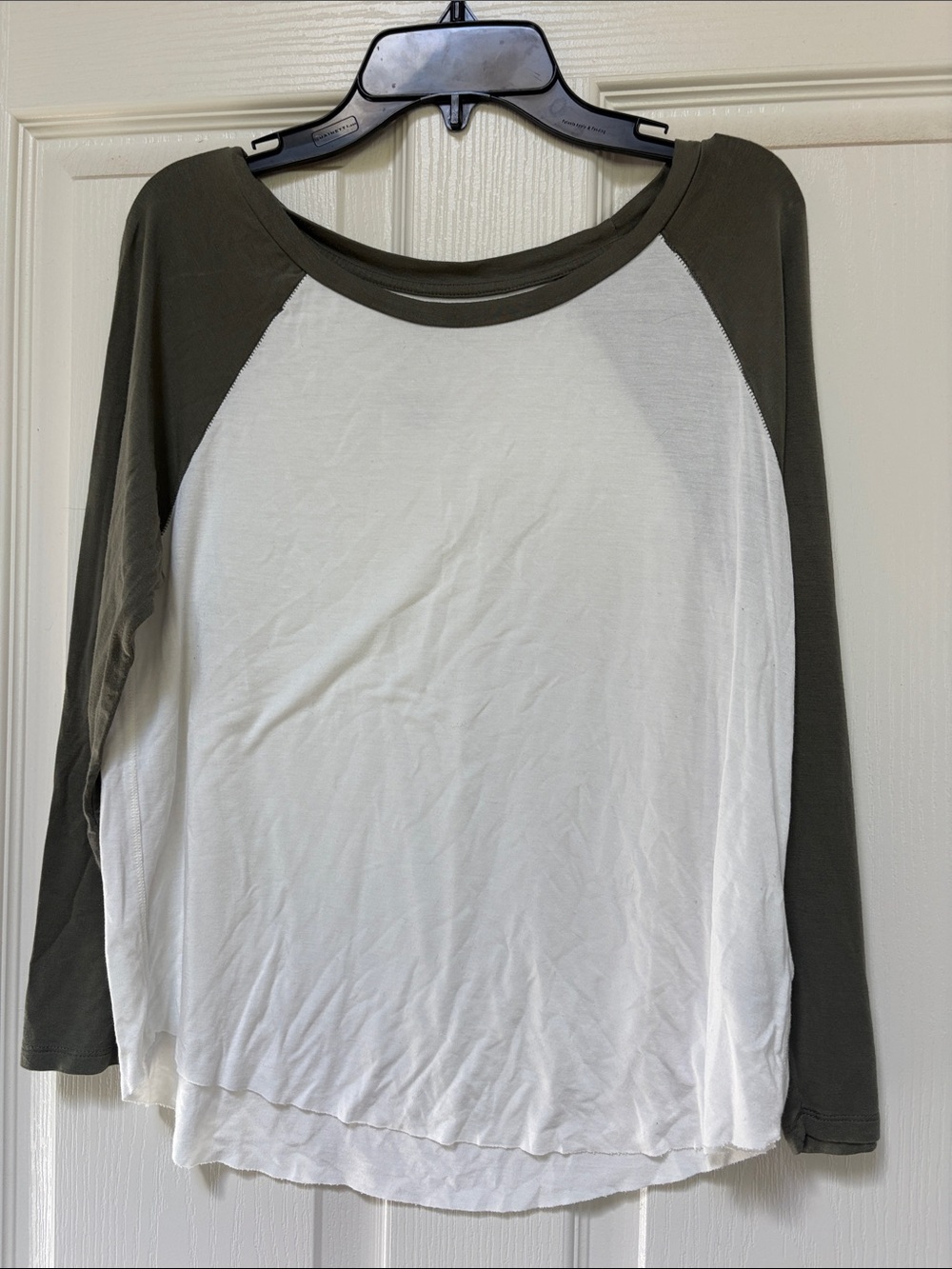 Women’s American Eagle Raglan Long Sleeve Top - Olive Green and White